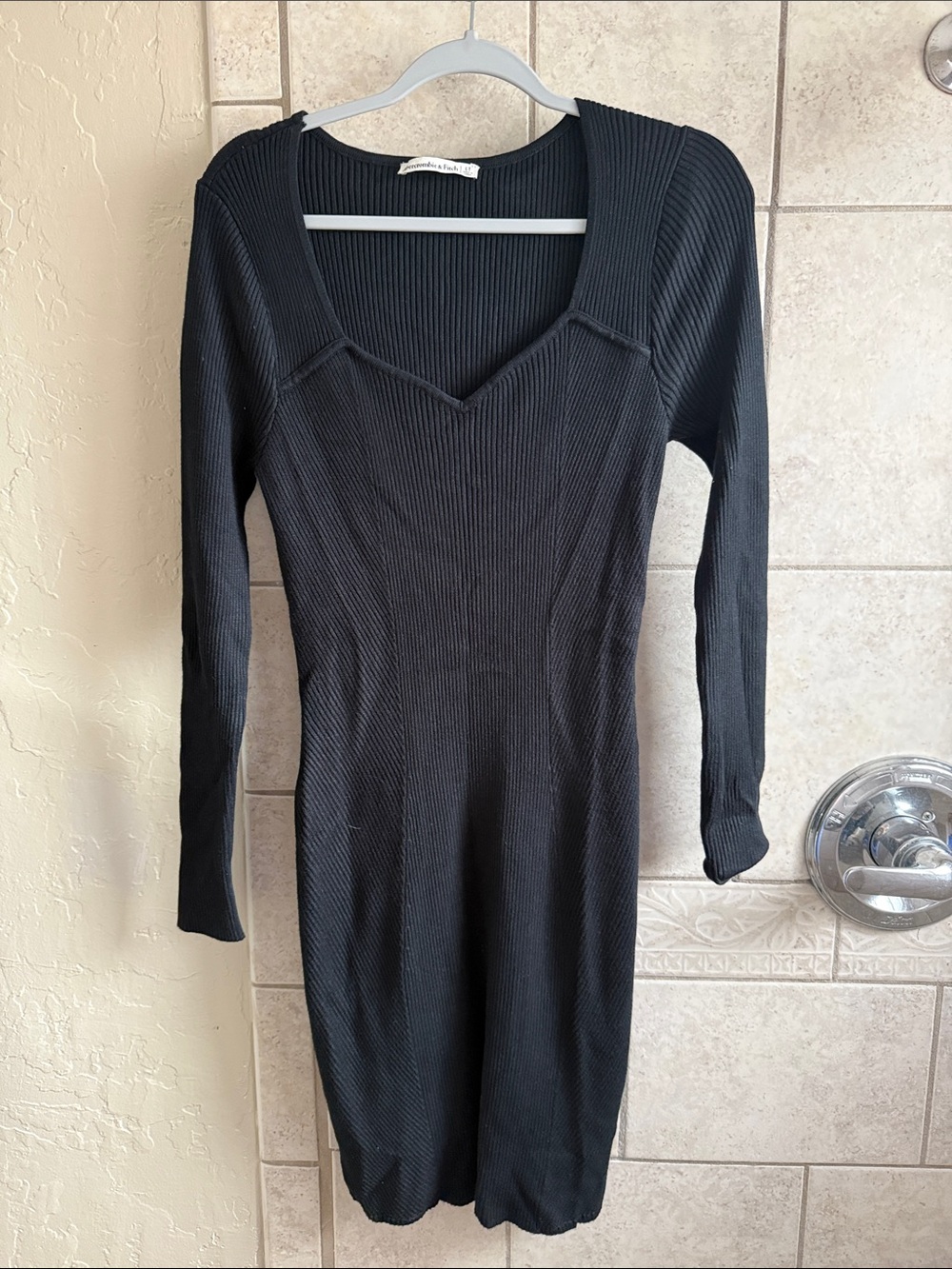 Abercrombie & Fitch Black Ribbed Long-Sleeve Sweater Dress